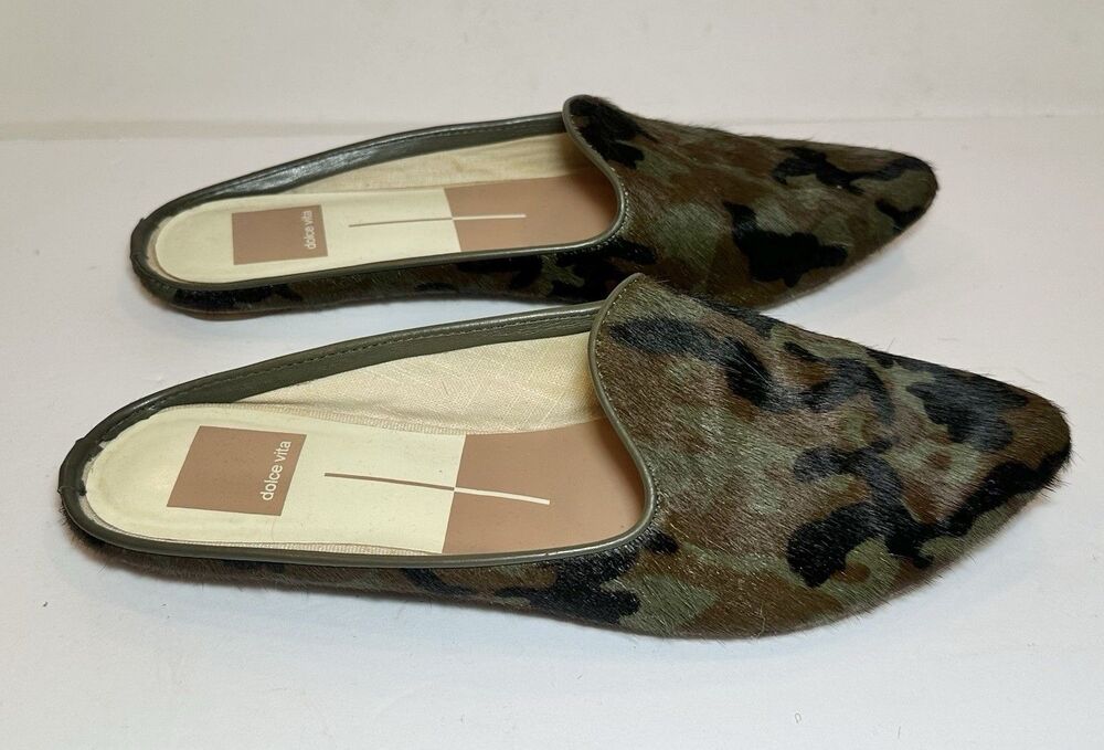 Dolce Vita Grant Camo Calf Hair Mule Flats Pointed Toe Slip On No Size Tag 7